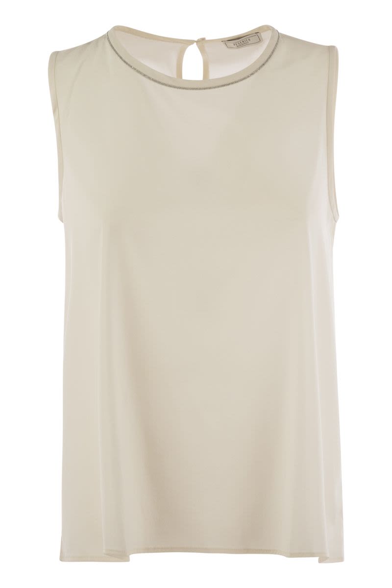 PESERICO Timeless Silk Crepe Top - Sleeveless Round Neck Design