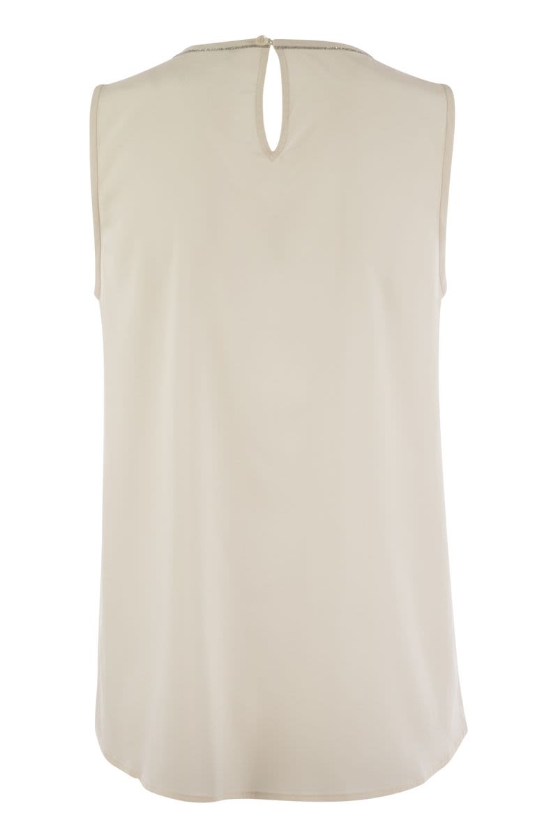 PESERICO Timeless Silk Crepe Top - Sleeveless Round Neck Design