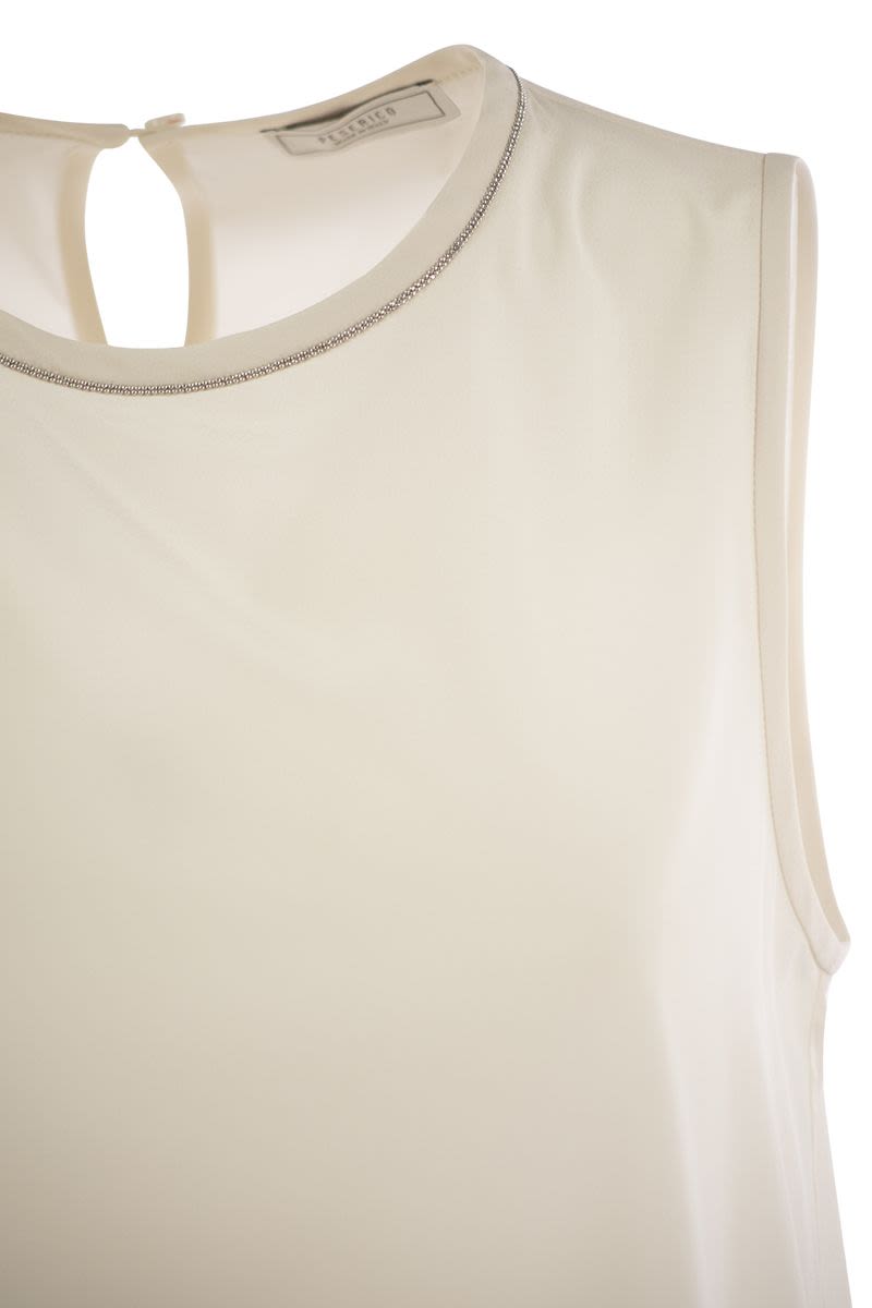 PESERICO Timeless Silk Crepe Top - Sleeveless Round Neck Design