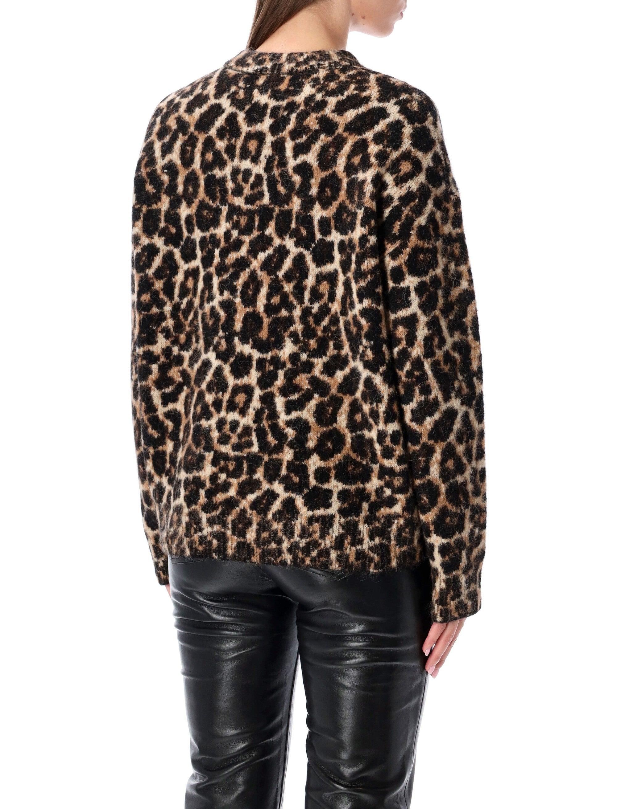 ANINE BING Leopard Print Crewneck Wool Blend Sweater - Size S