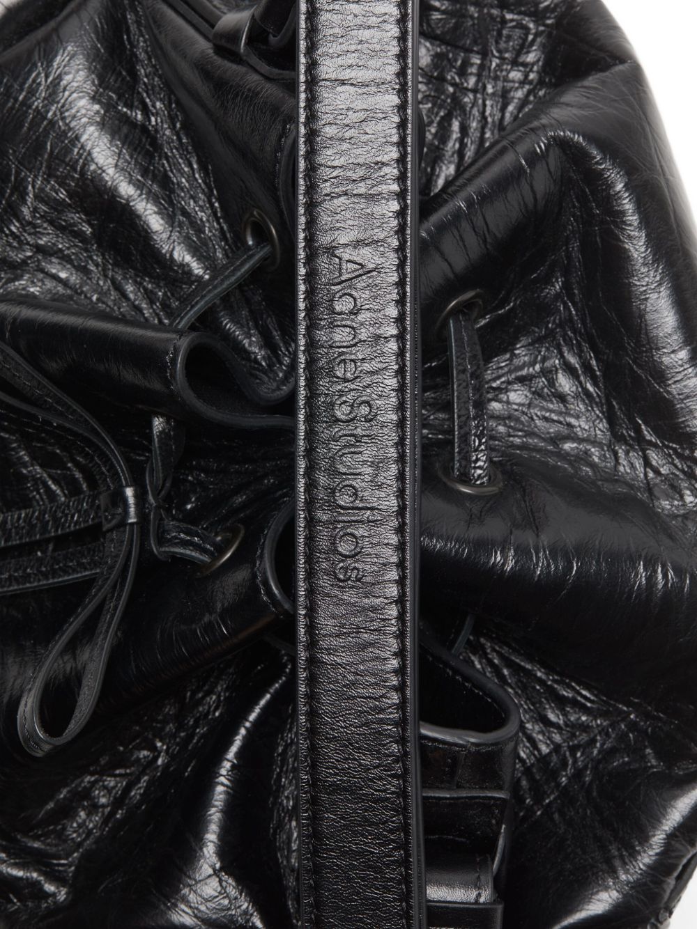 ACNE STUDIOS Mini Leather Drawstring Handbag with Ruffled Detailing