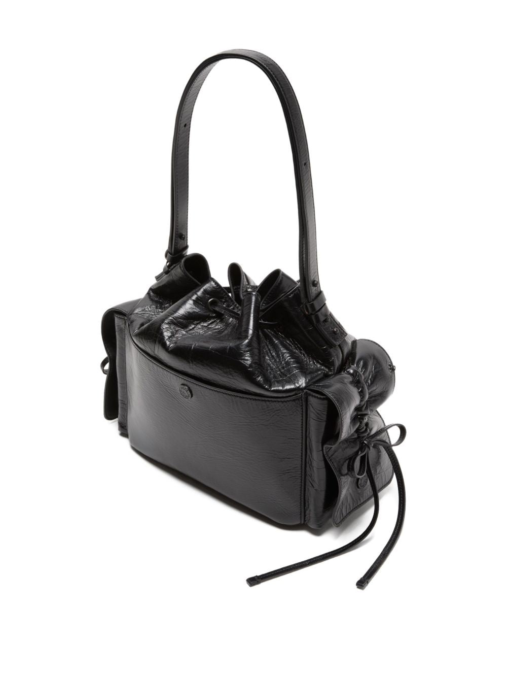 ACNE STUDIOS Mini Leather Drawstring Handbag with Ruffled Detailing