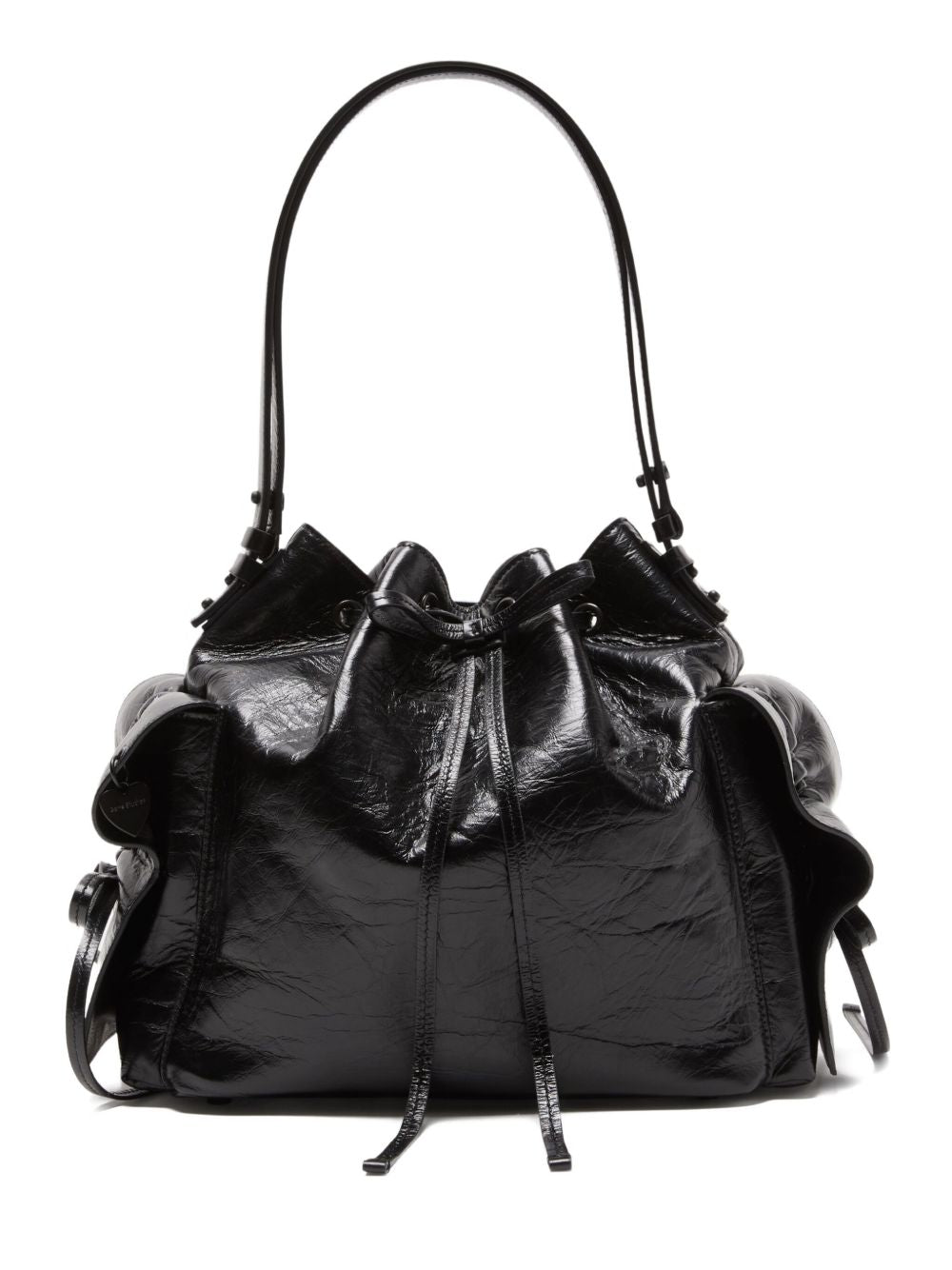 ACNE STUDIOS Mini Leather Drawstring Handbag with Ruffled Detailing