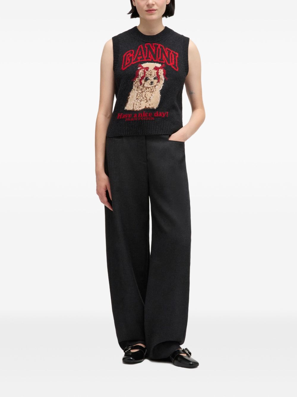 GANNI Knit Graphic Pattern Sleeveless Vest for Women