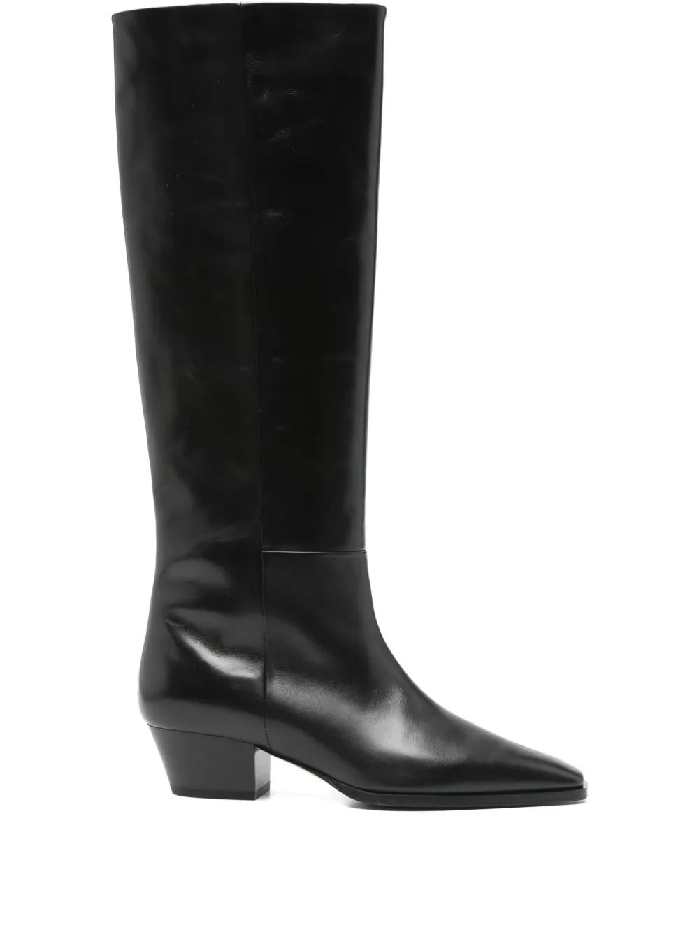 AEYDE 50MM Medea Leather Pointed Toe Knee High Boots