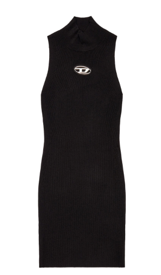 DIESEL Ribbed Knit Turtleneck Dress with Cut-Out Detail - Size S