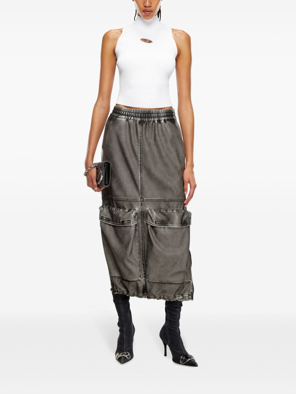 DIESEL High Neck Sleeveless Ribbed Knit Tank Top for Women