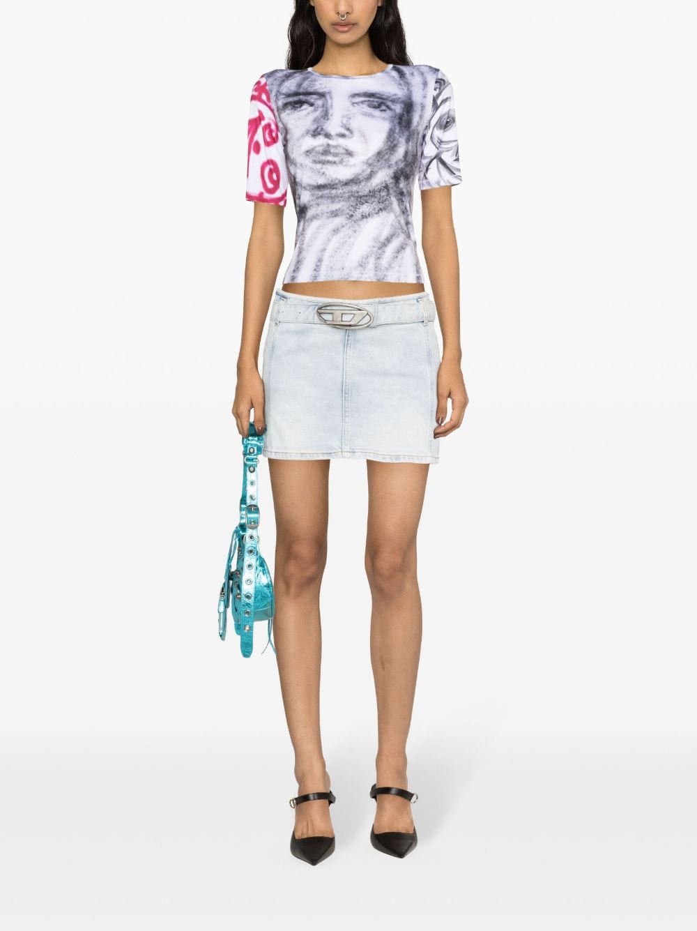 DIESEL Women's Mini Denim Skirt with Logo Buckle