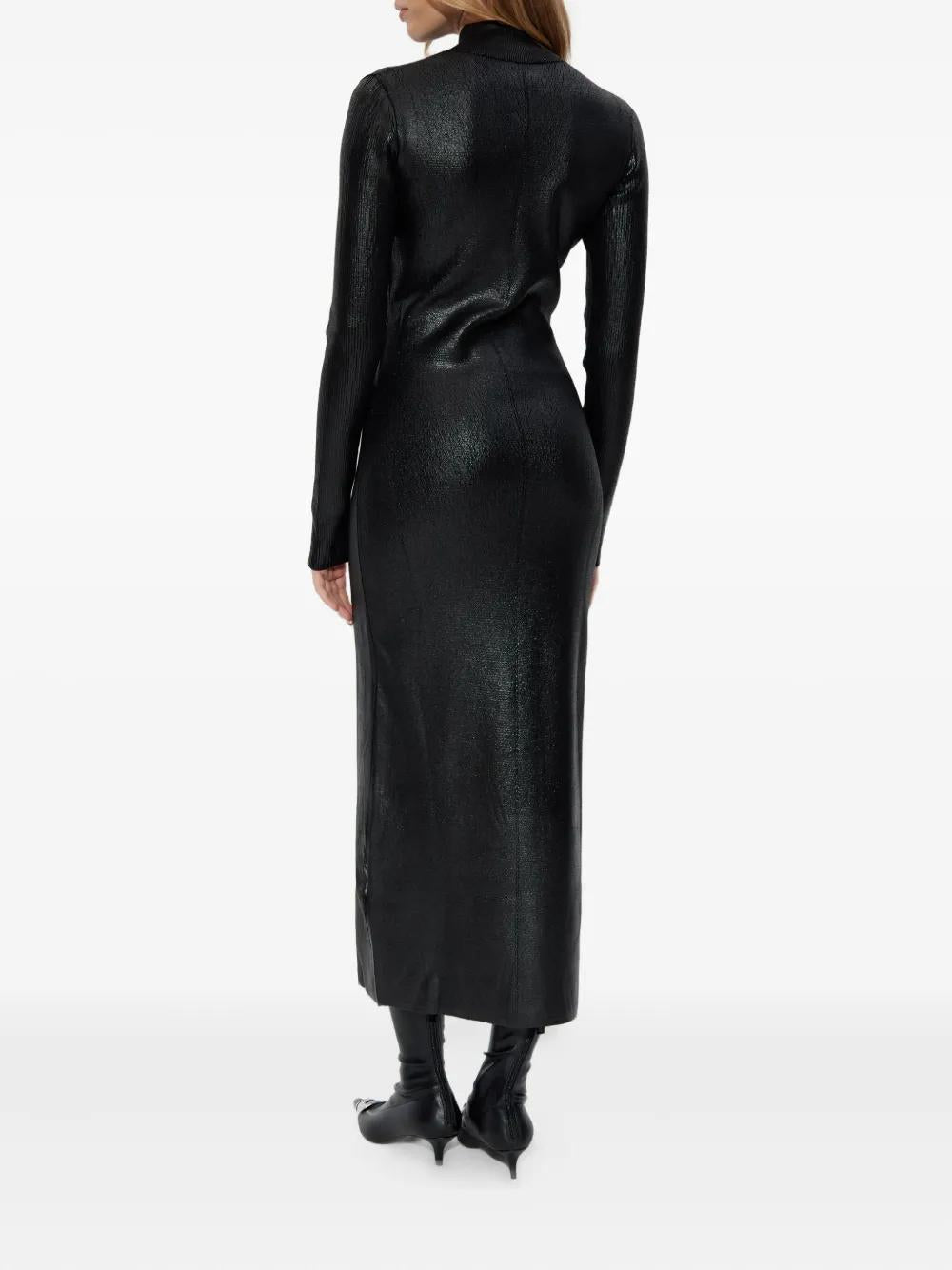 DIESEL Ribbed High Neck Long Sleeve Dress with Logo Detail