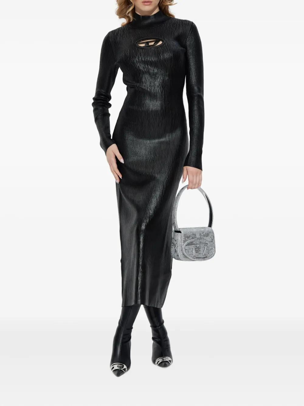 DIESEL Ribbed High Neck Long Sleeve Dress with Logo Detail