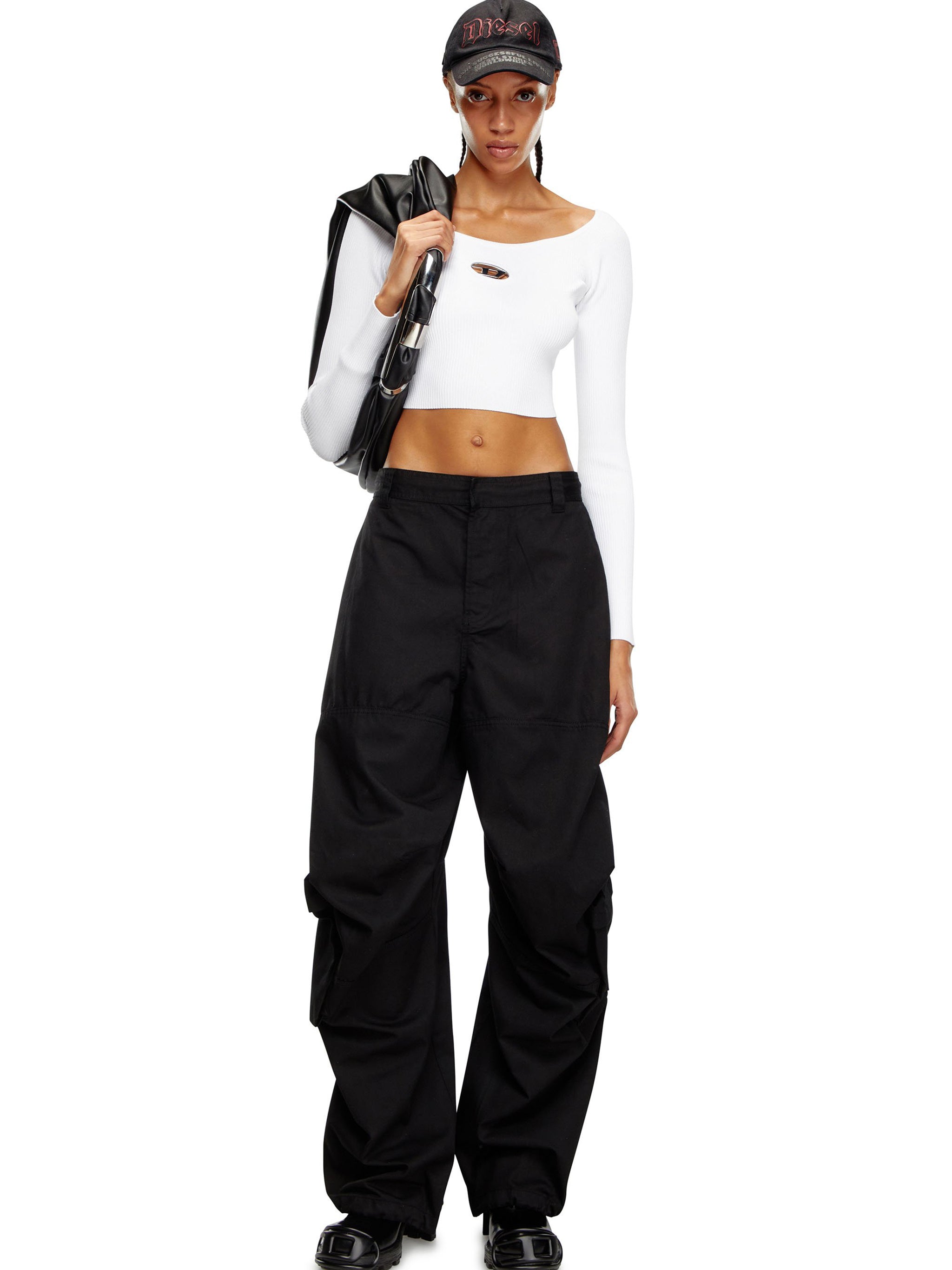 DIESEL Slim Fit Long-Sleeved Shirt with Oval D Metal Plate - Size S