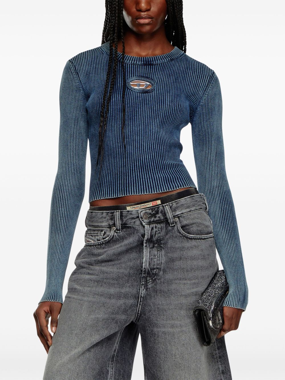 DIESEL Ribbed Cut-Out Detail Sweater with Oval Logo Plaque - Women's