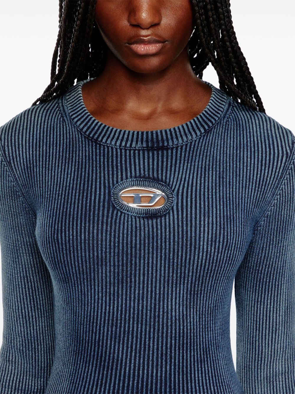 DIESEL Ribbed Cut-Out Detail Sweater with Oval Logo Plaque - Women's