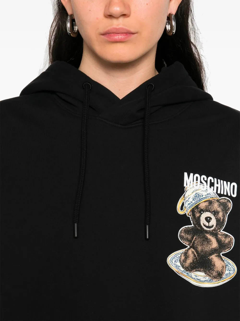 MOSCHINO COUTURE Oversized Hoodie with Logo Print and Teddy Bear Graphic - Women's Size S