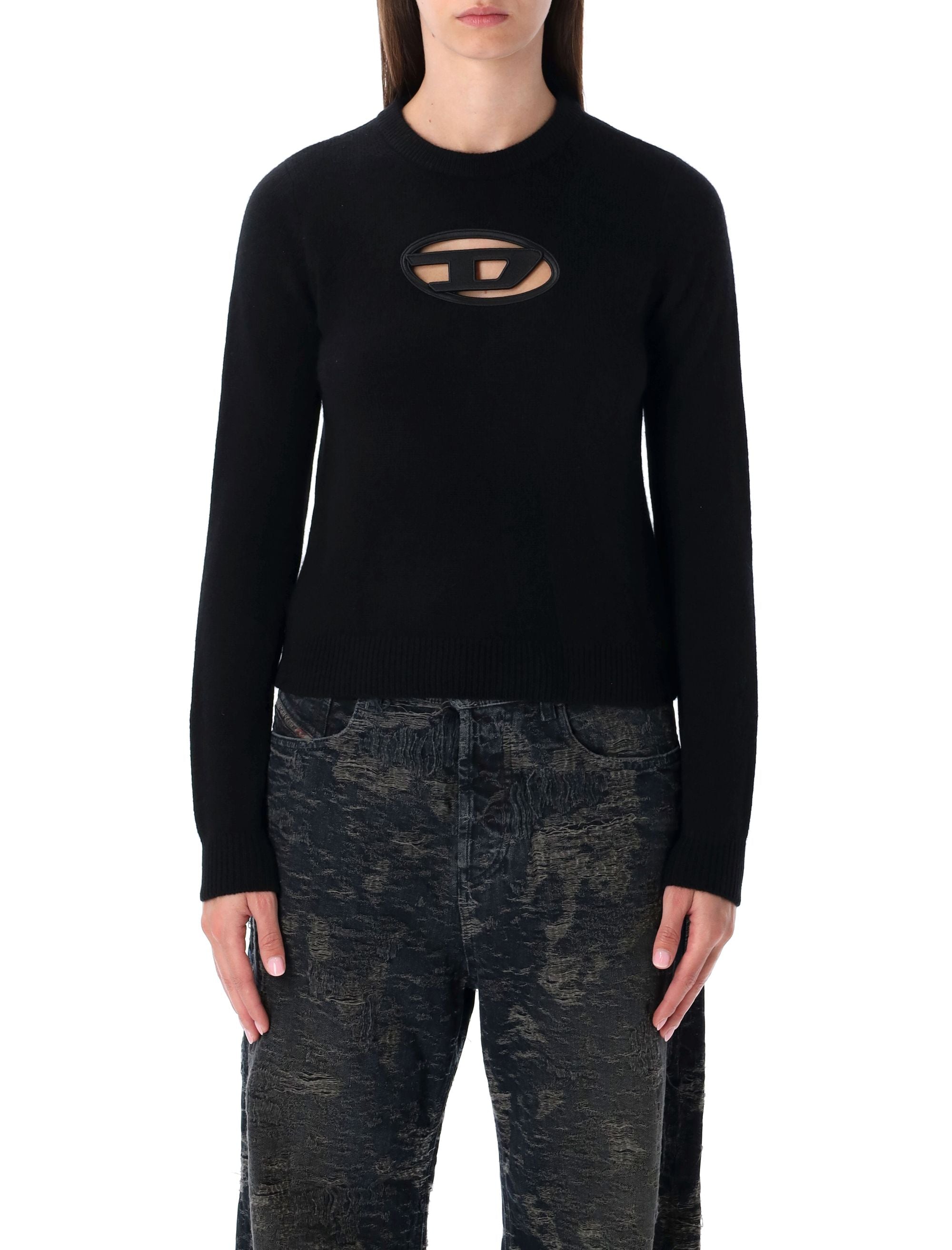 DIESEL Slim Crewneck Sweater with Maxi Oval Logo Cut-Out