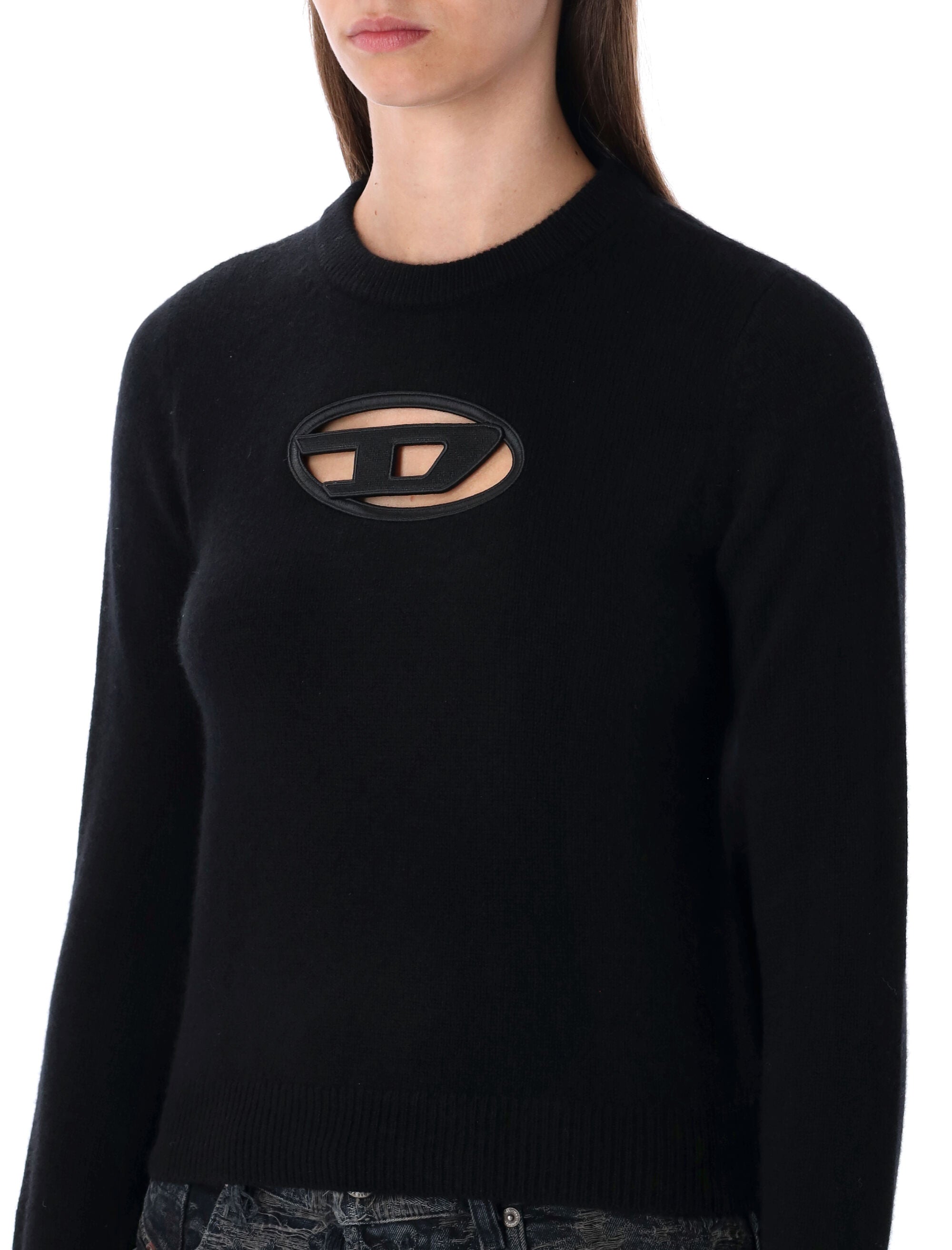 DIESEL Slim Crewneck Sweater with Maxi Oval Logo Cut-Out