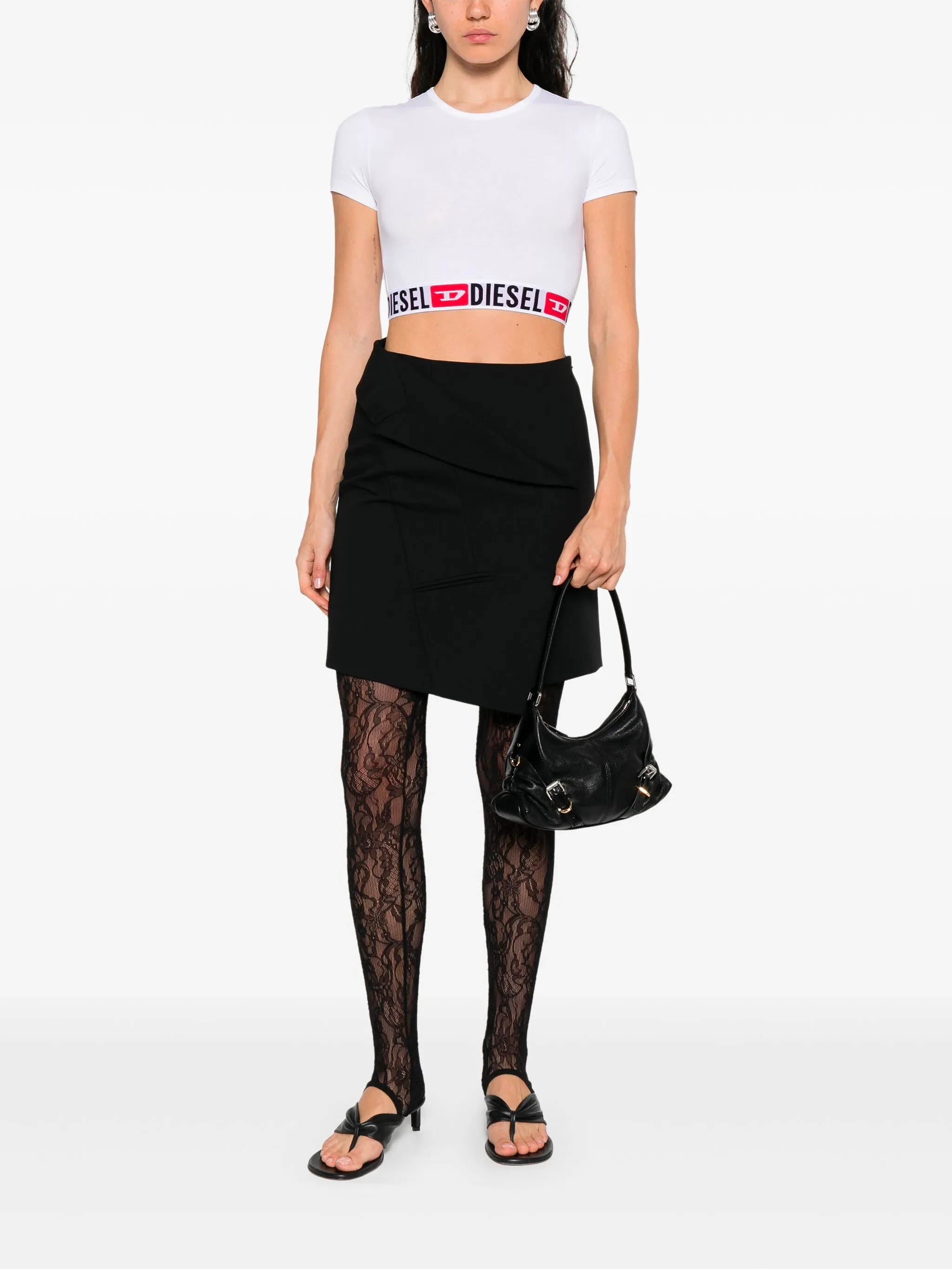 DIESEL Women’s Crewneck Shirt with Jacquard Underband - Size S