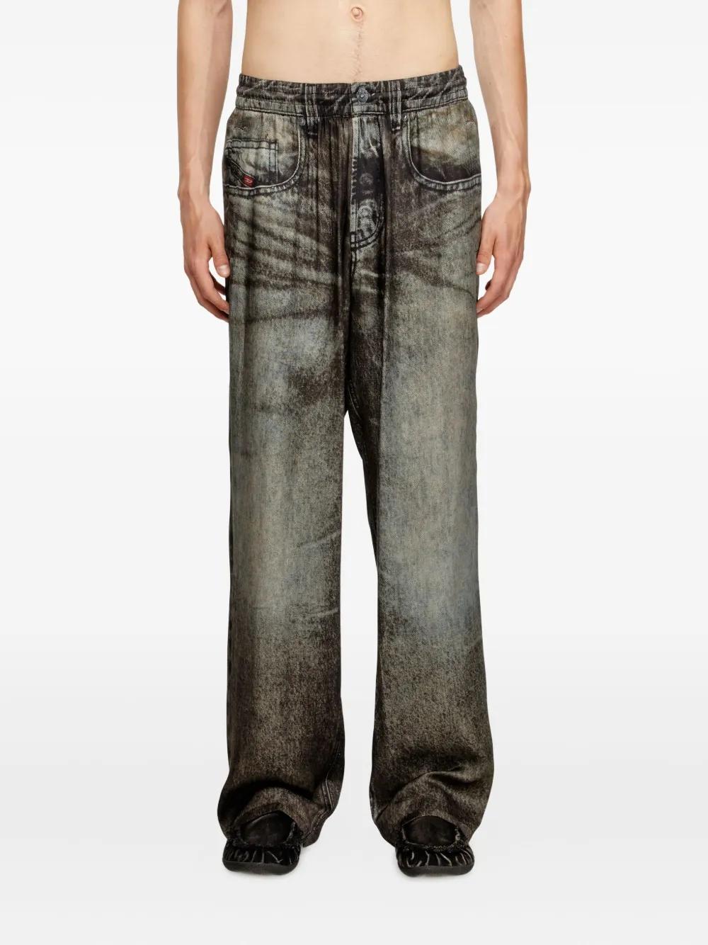 DIESEL Acid-Washed Wide Leg Trousers