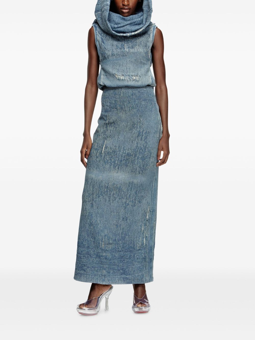 DIESEL Stylish Cotton-Blend High-Waisted Long Denim Skirt