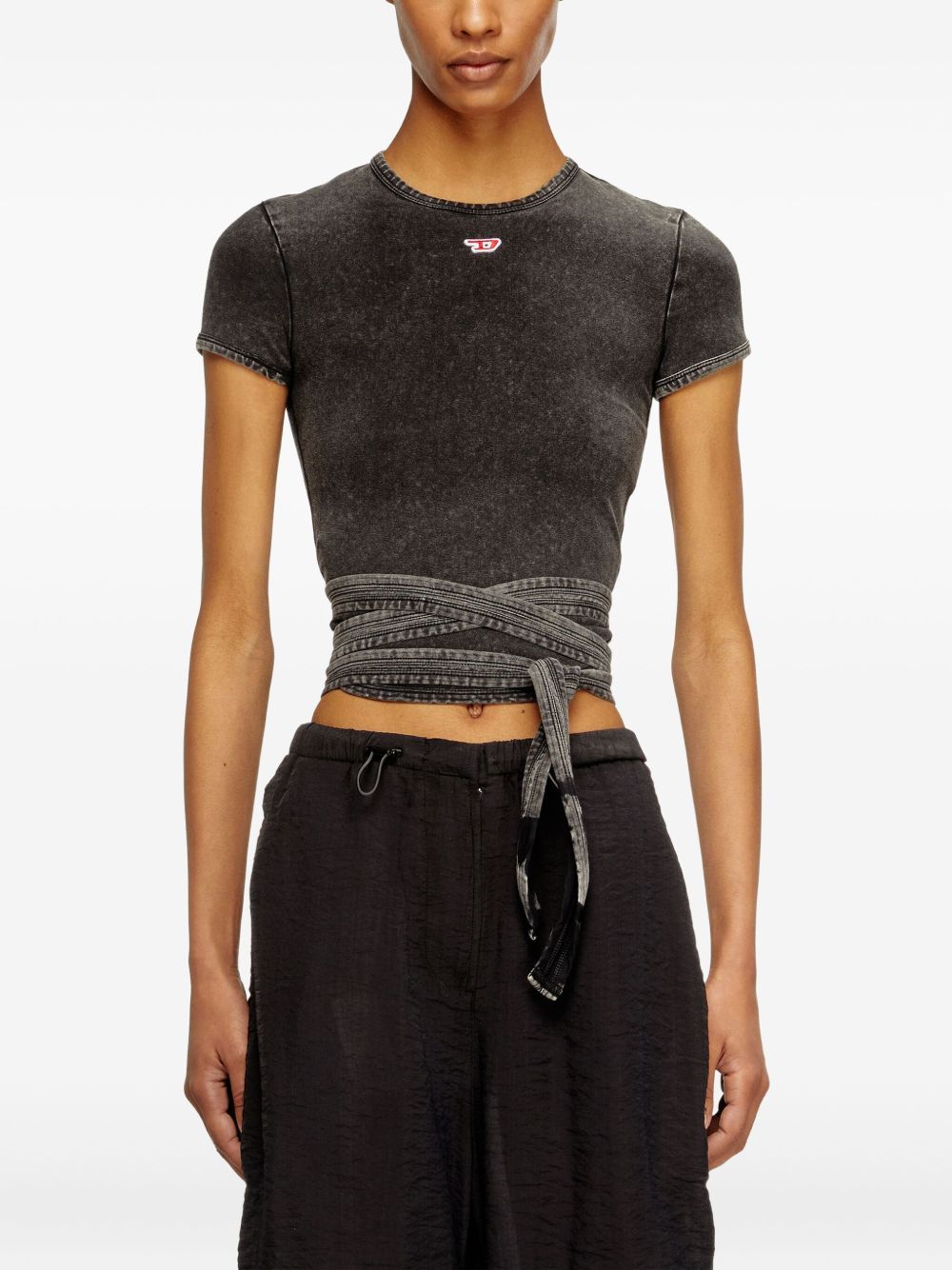 DIESEL Faded Black Wrap-Tie Slim-Fit T-Shirt - Size S