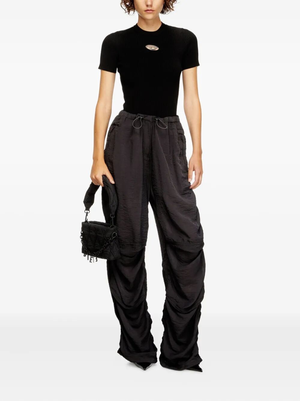 DIESEL Short-Sleeve Mini Top with Metal Oval Plaque - Size S