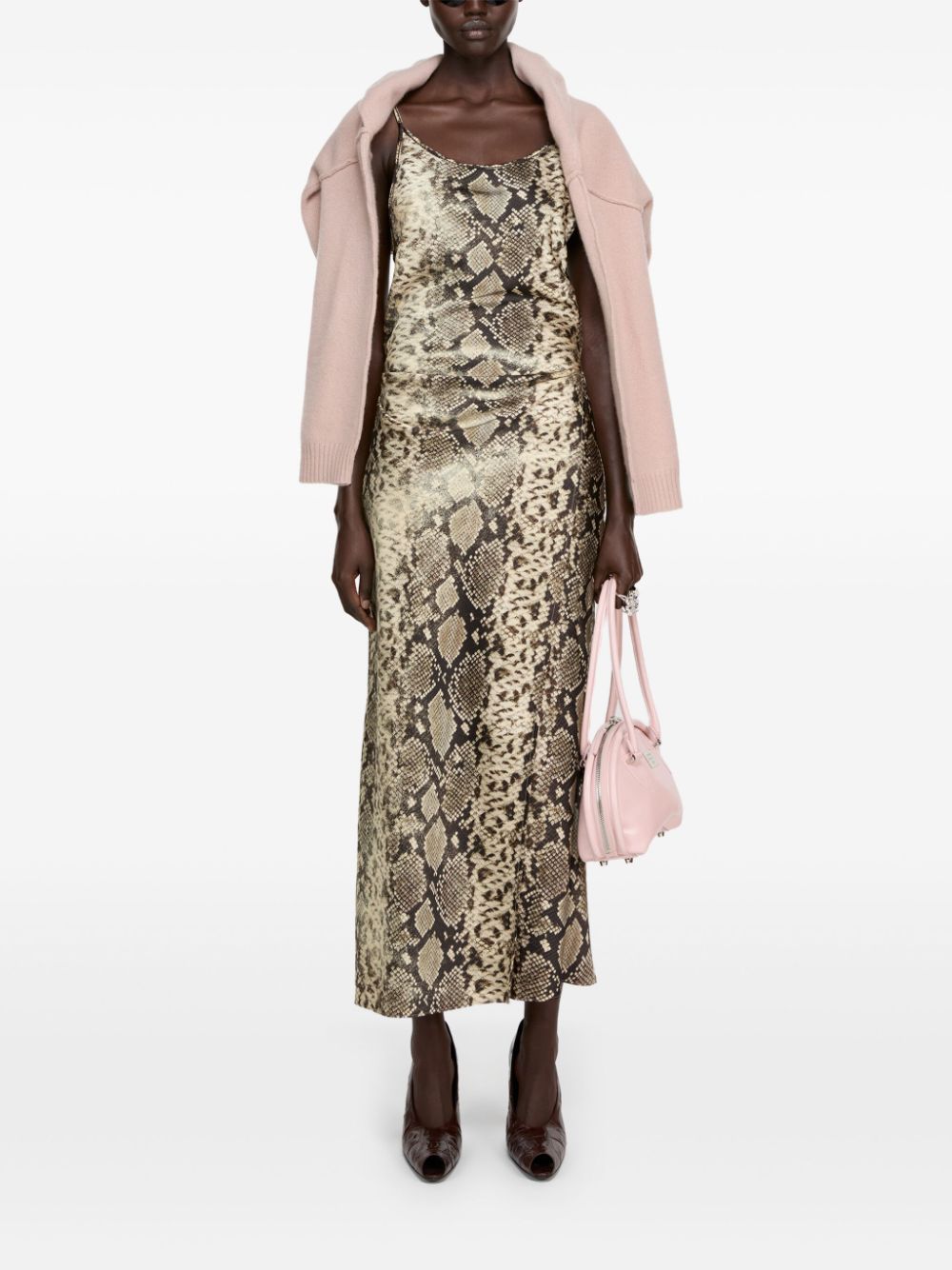 ACNE STUDIOS Satin Mini Dress with Tied Waist and Snakeskin Print
