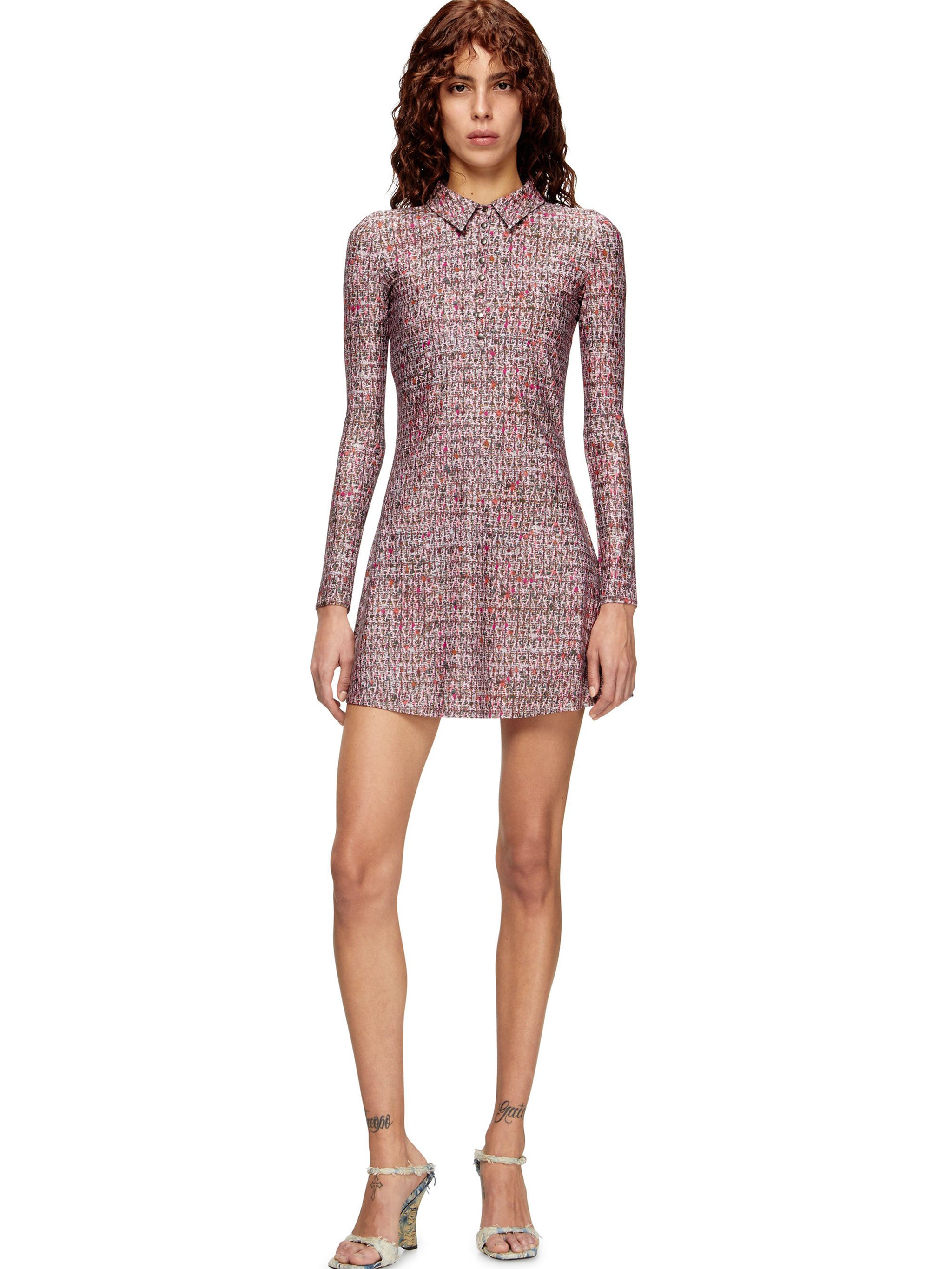 DIESEL All-Over Print Mini Dress with Classic Collar and Snap Buttons