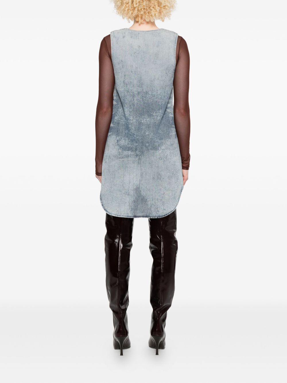 DIESEL Sleeveless Mini Denim Short Dress with V-Neckline