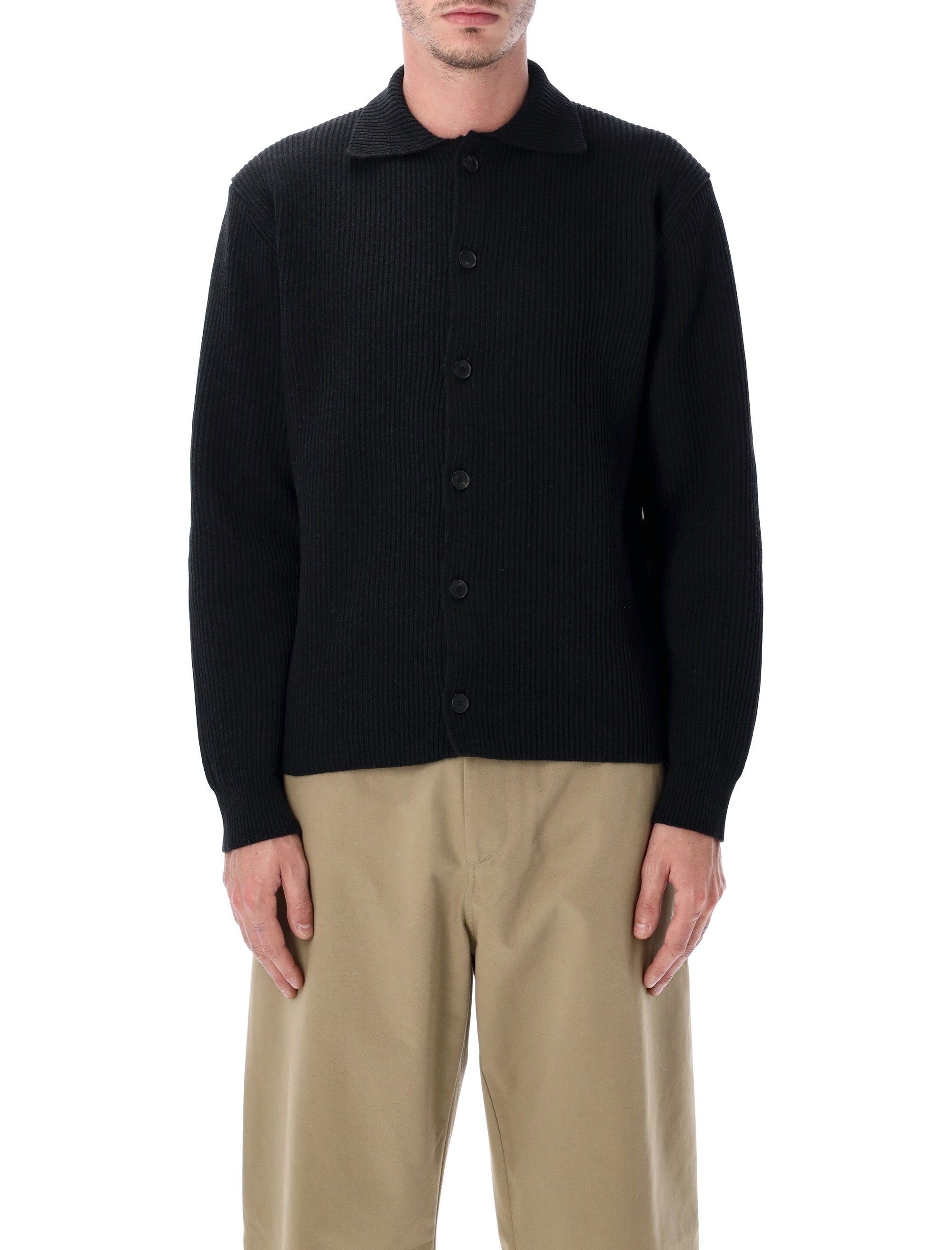 AURALEE Men's Super Fine Wool Rib Knit Shirt Cardigan - Size 4