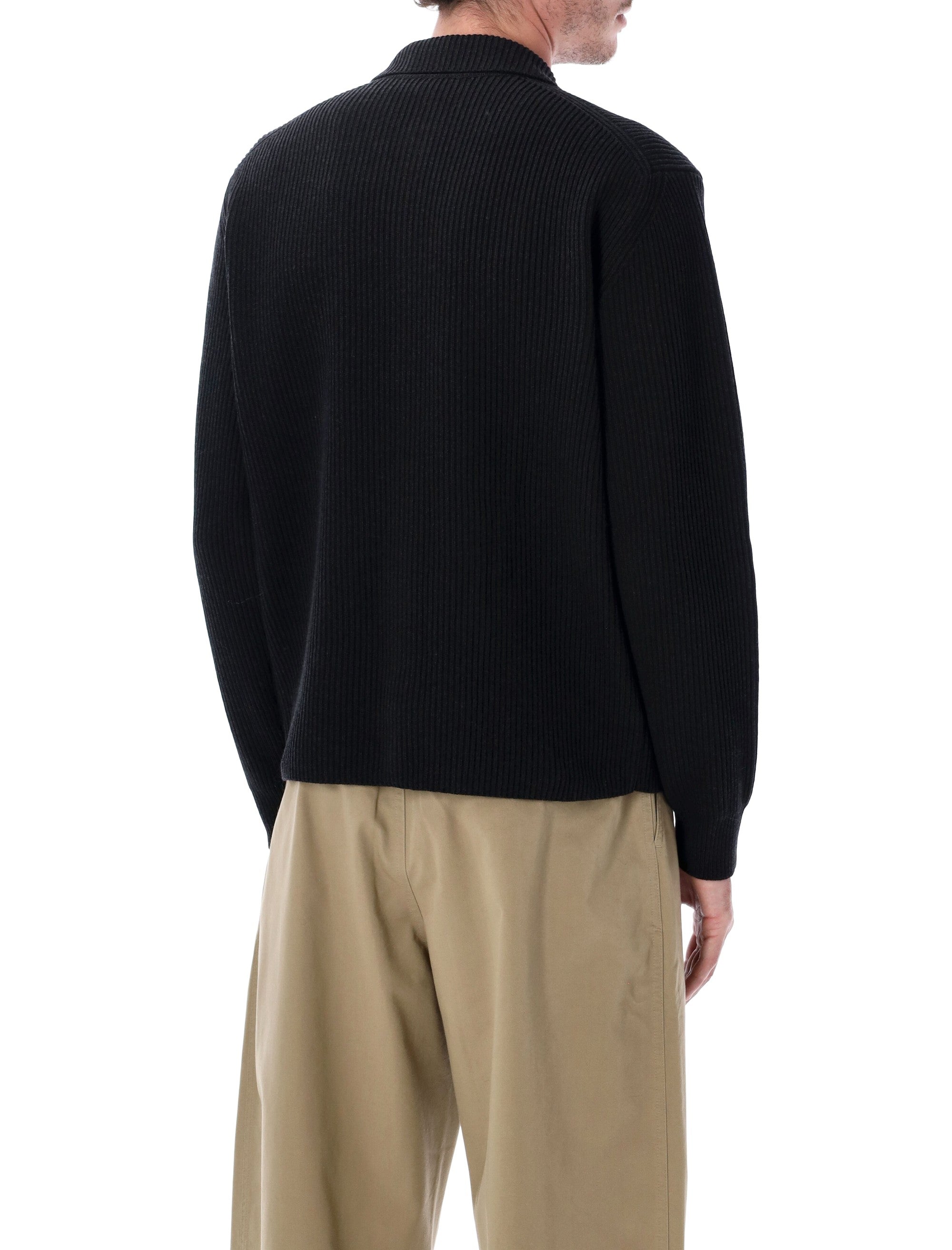 AURALEE Men's Super Fine Wool Rib Knit Shirt Cardigan - Size 4