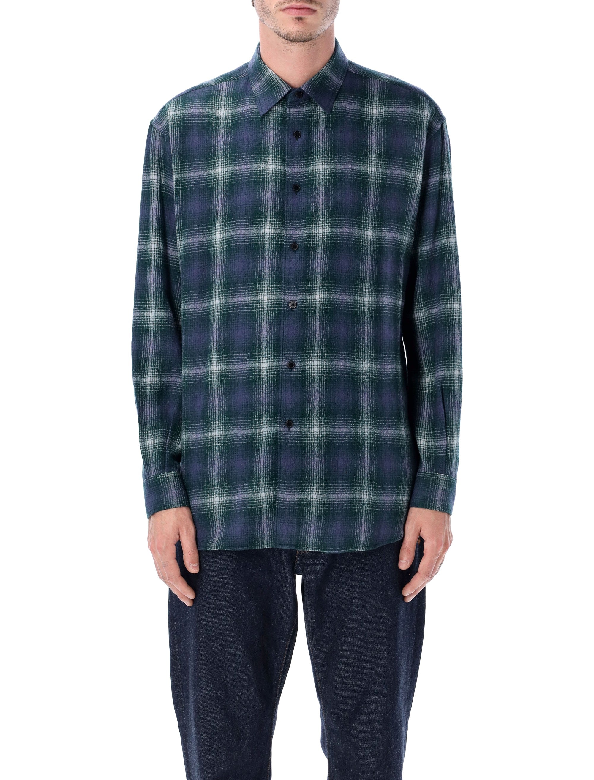 AURALEE Airy Wool Check Relaxed-Fit Shirt - Size 4