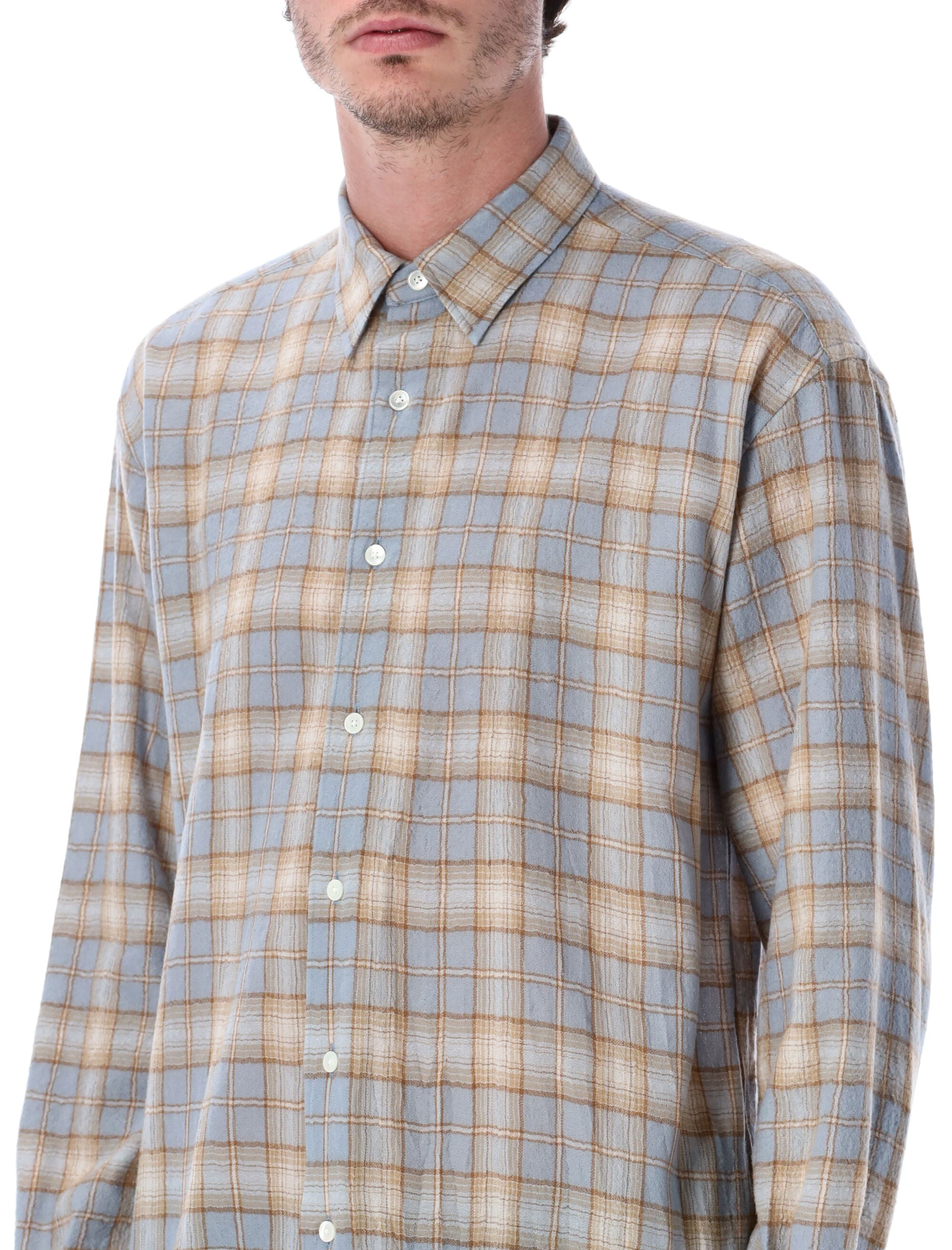 AURALEE Airy Wool Check Relaxed-Fit Shirt - Size 4