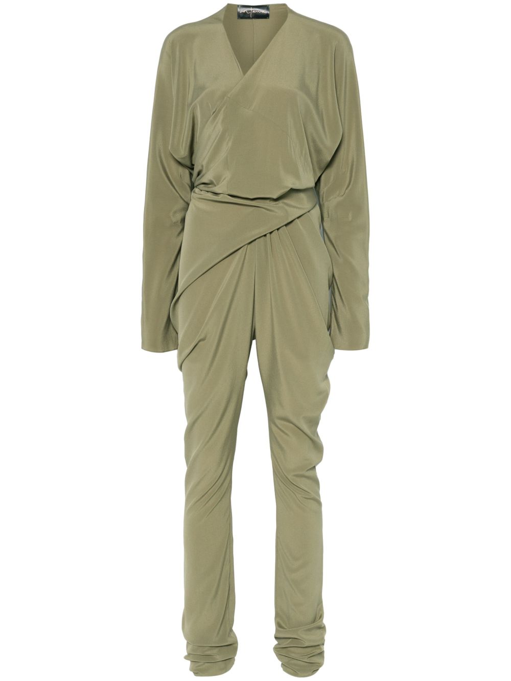 CORTANA Draped V-Neck Long Sleeve Jumpsuit with Tied Waist