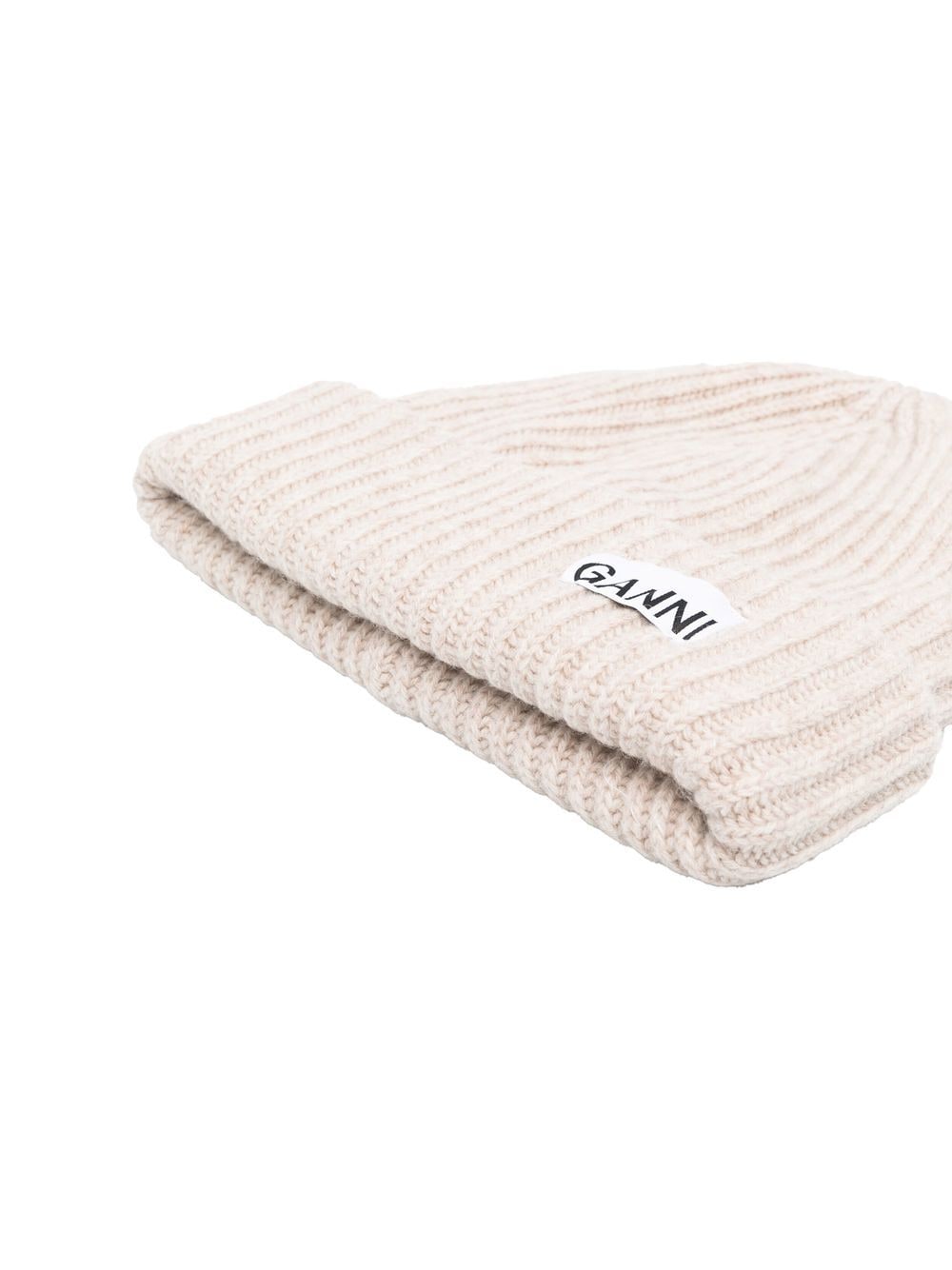 GANNI Oversized Wool Rib Knit Beanie