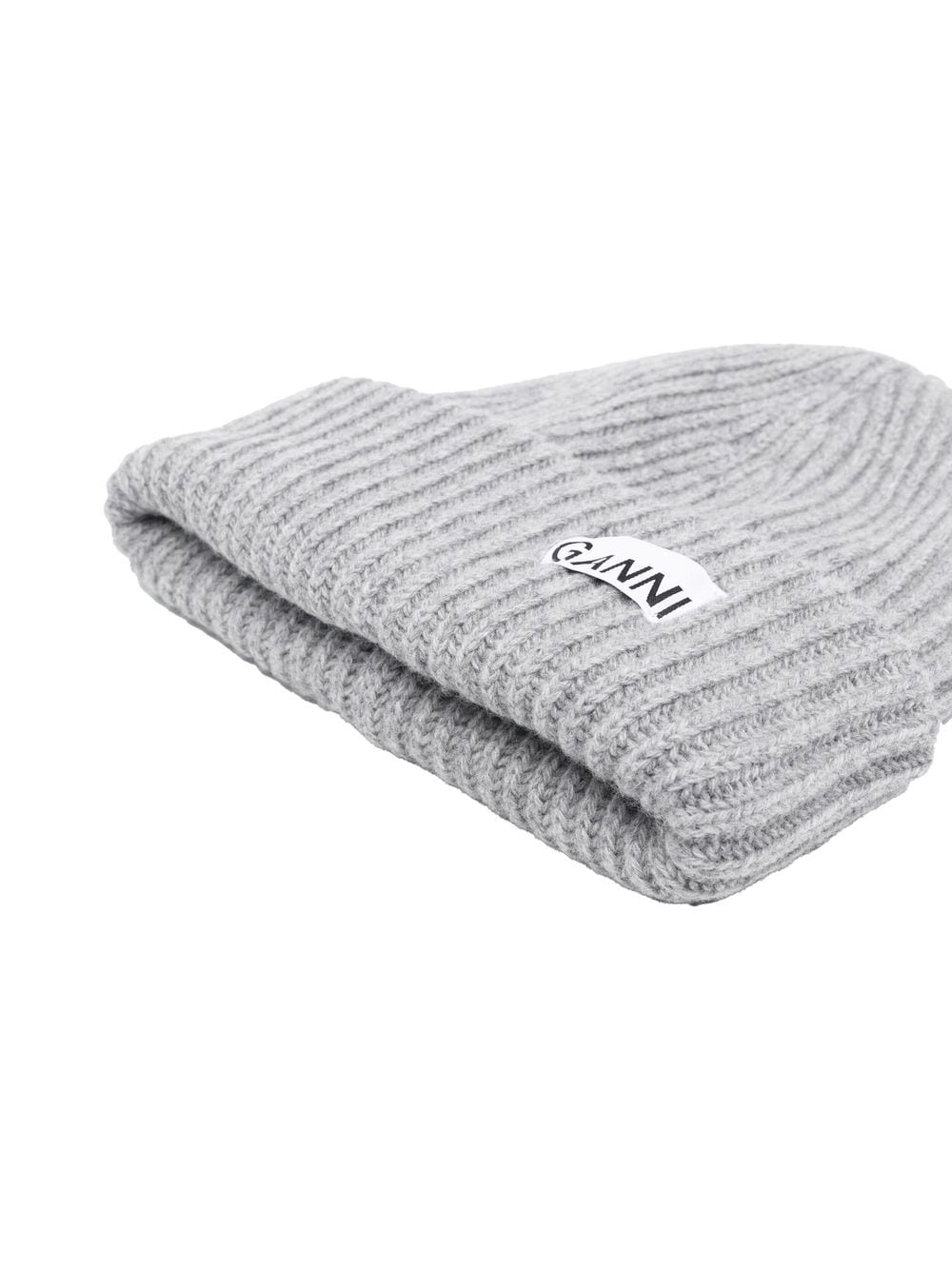 GANNI Rib-Knit Beanie with Logo Patch