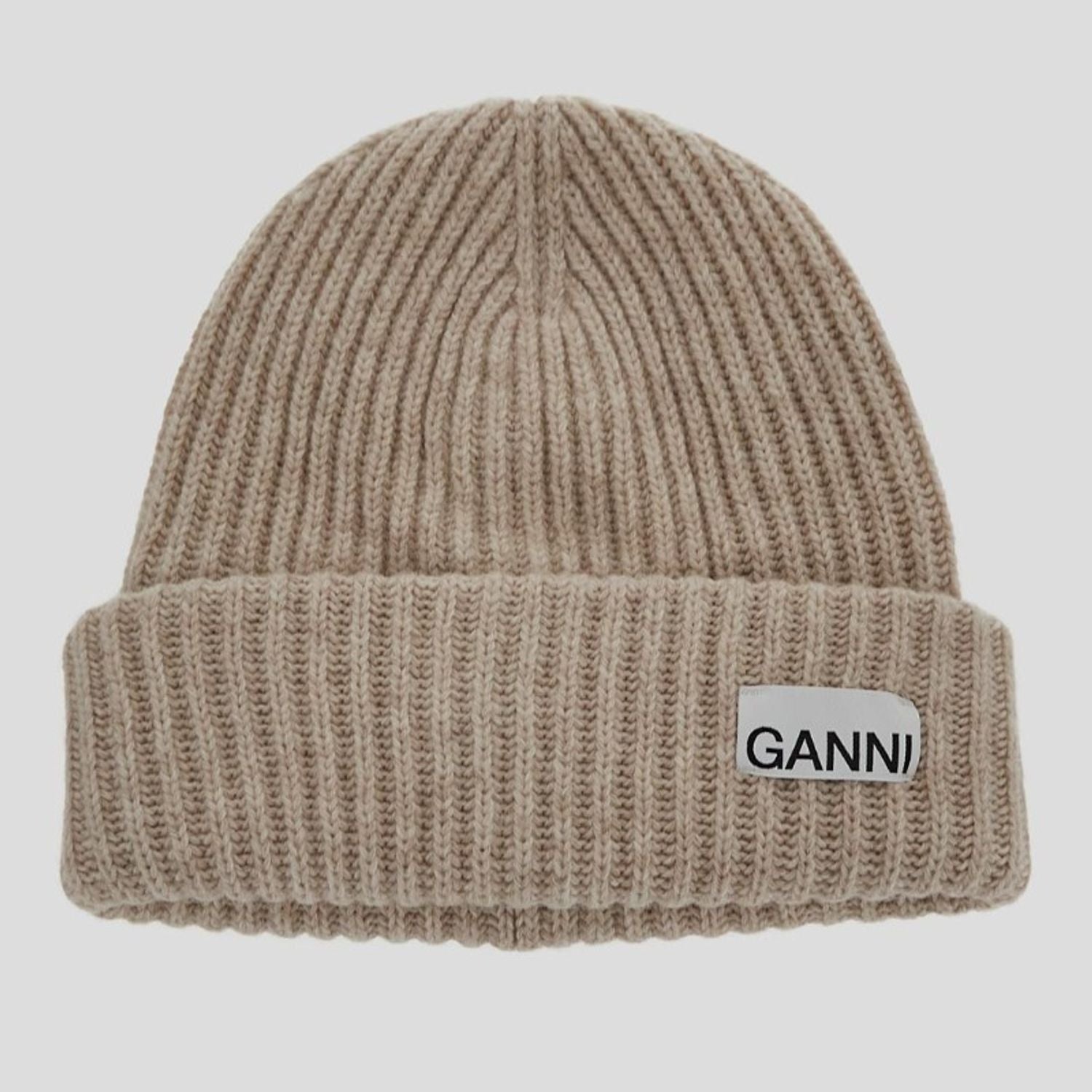 GANNI Oversized Wool Rib Knit Beanie