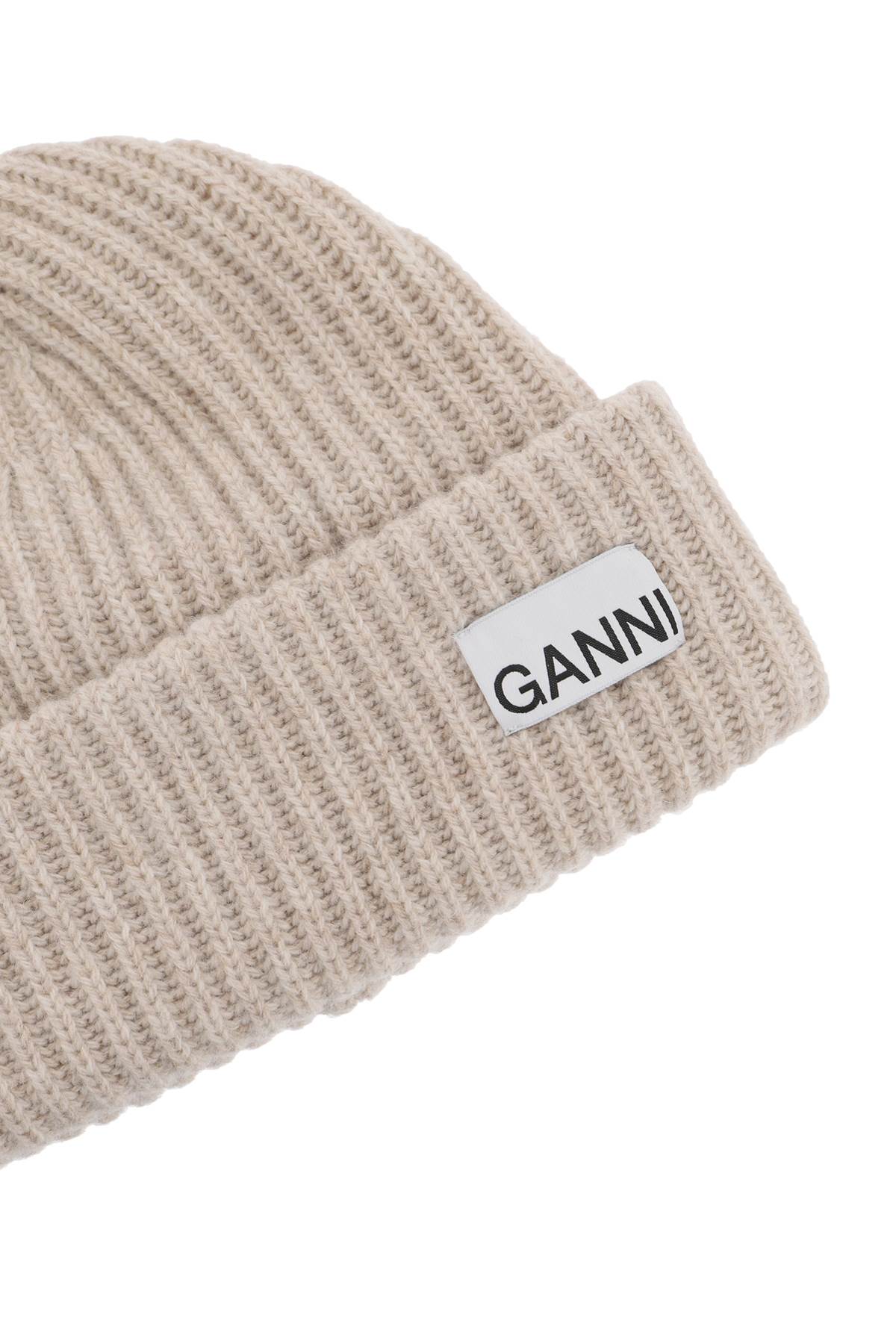 GANNI Oversized Wool Rib Knit Beanie