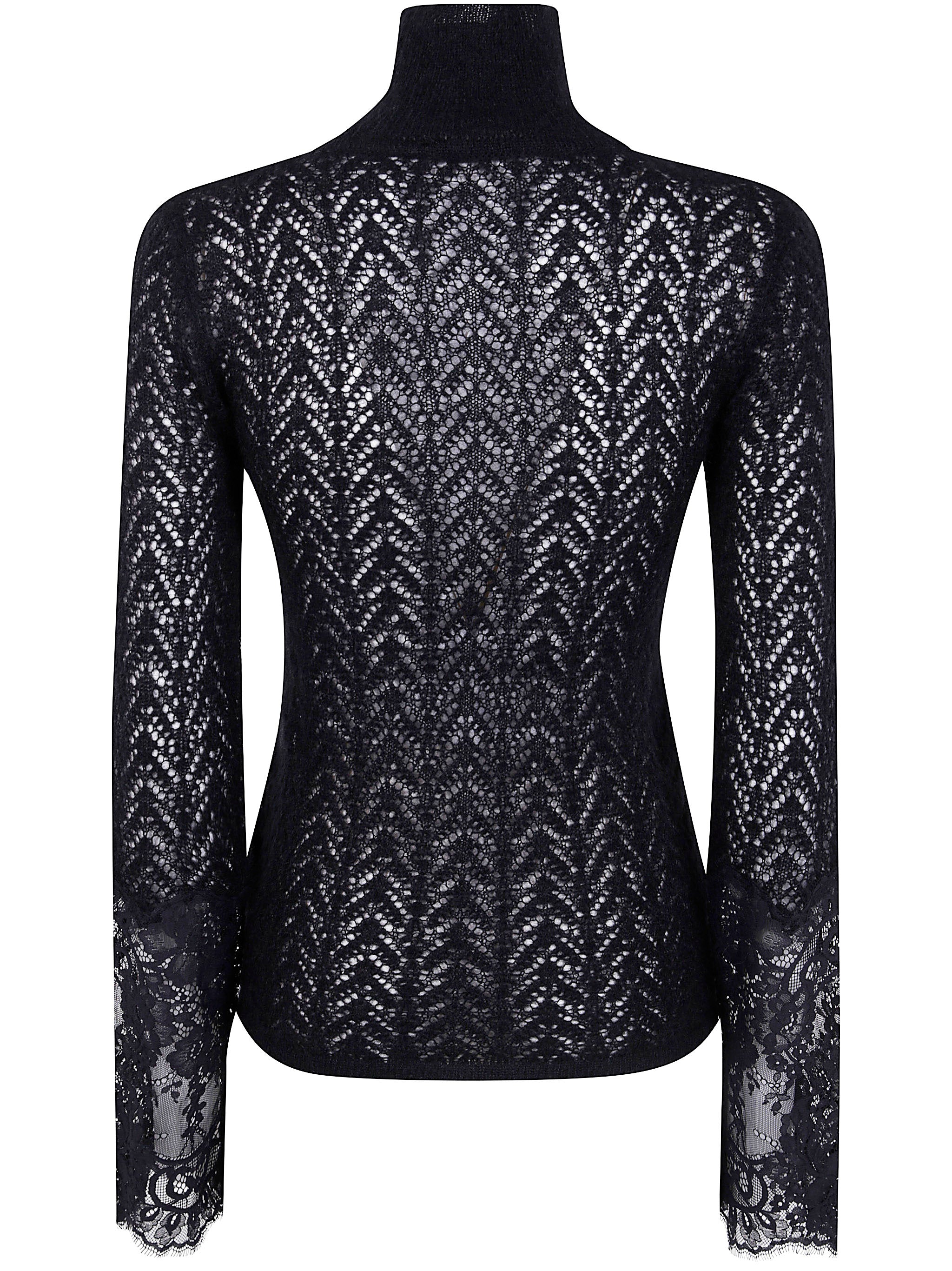 BLUMARINE Luxe Turtle Neck Knit Sweater with Lace Detailing