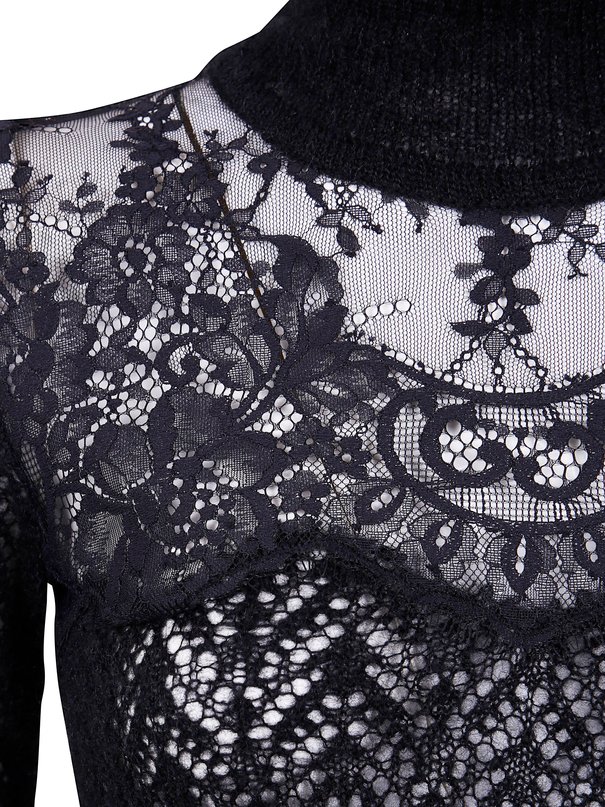 BLUMARINE Luxe Turtle Neck Knit Sweater with Lace Detailing
