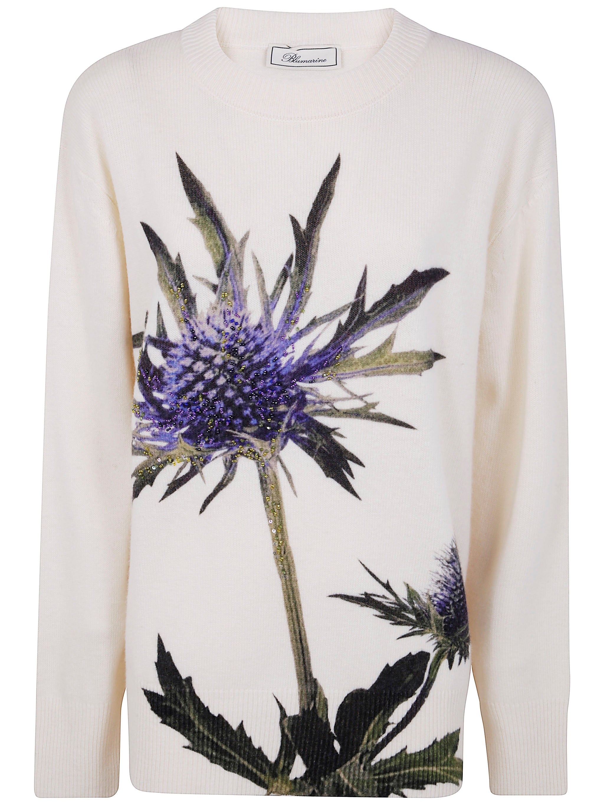 BLUMARINE Thistle Print Knit Round Neck Sweater