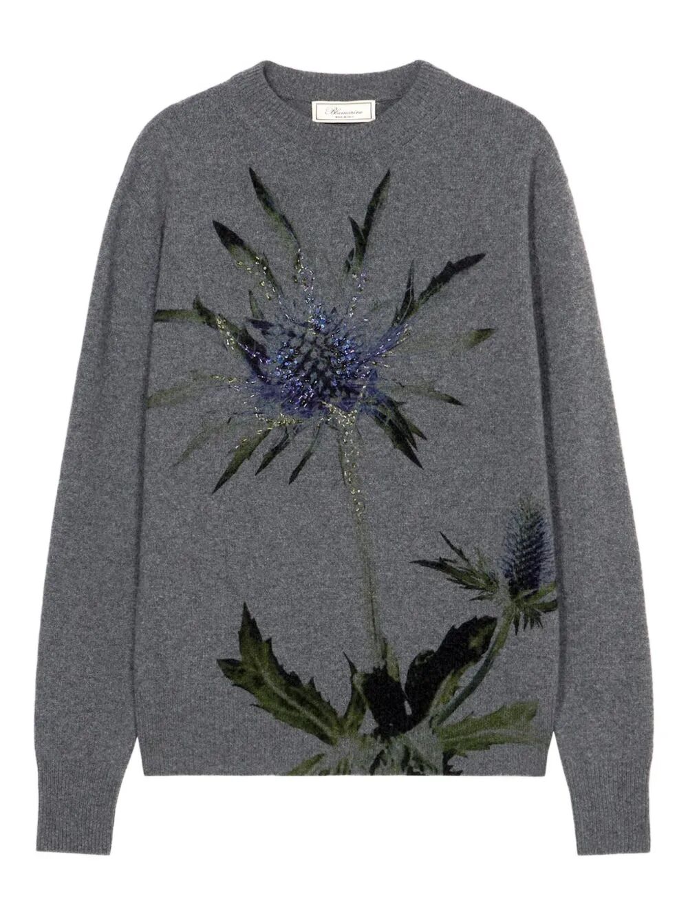 BLUMARINE Thistle Print Knit Round Neck Sweater