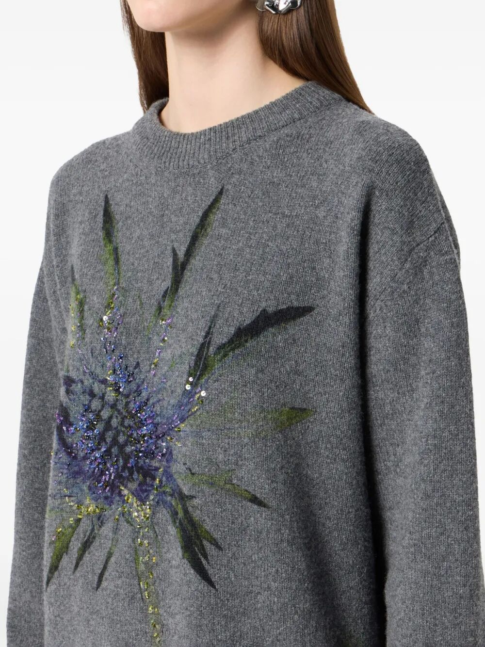 BLUMARINE Thistle Print Knit Round Neck Sweater