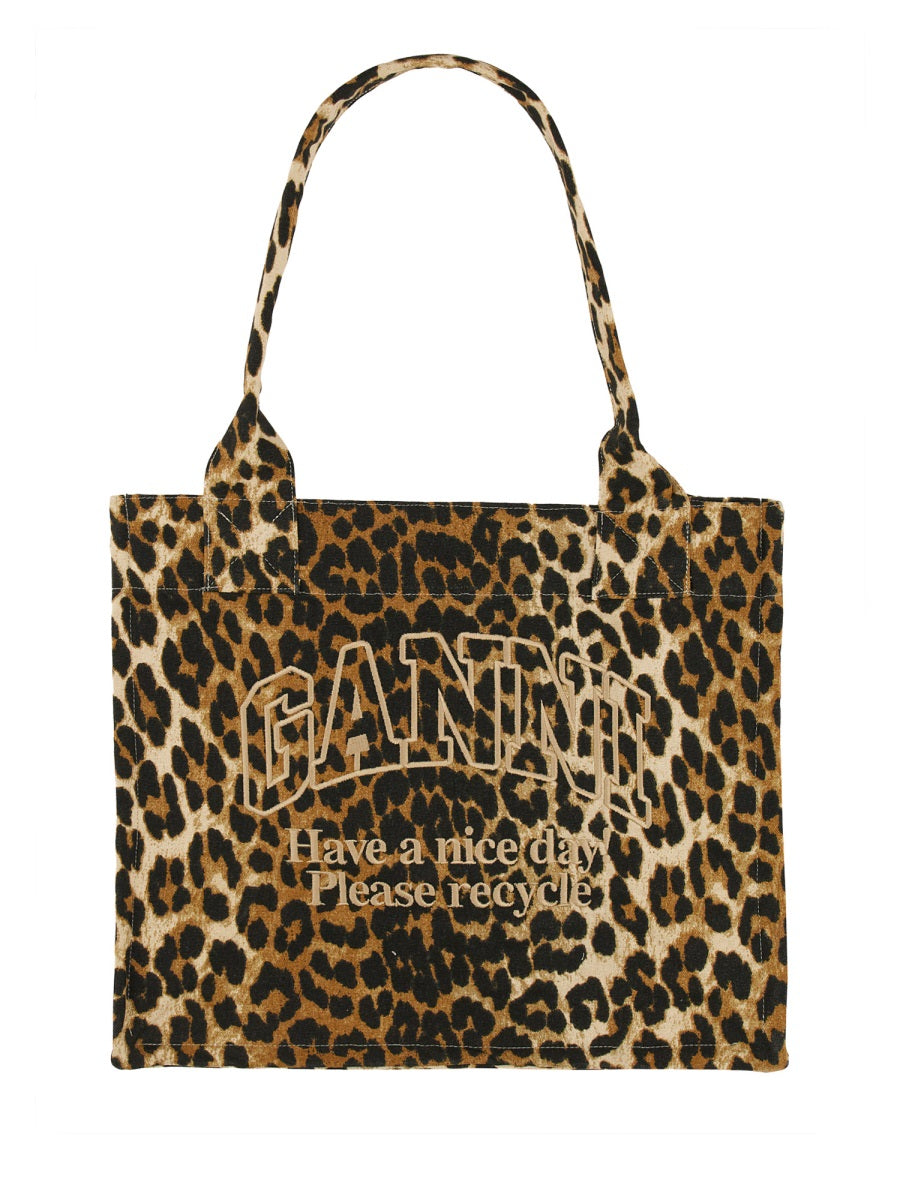 GANNI Leopard Print Mini Tote Handbag