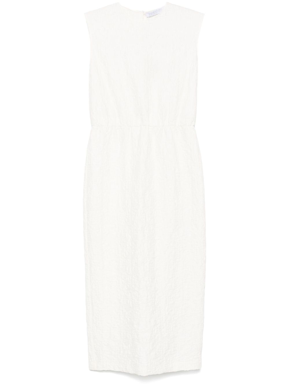 HARRIS WHARF LONDON Cotton Long Dress with Keyhole Detail and Gathered Accents