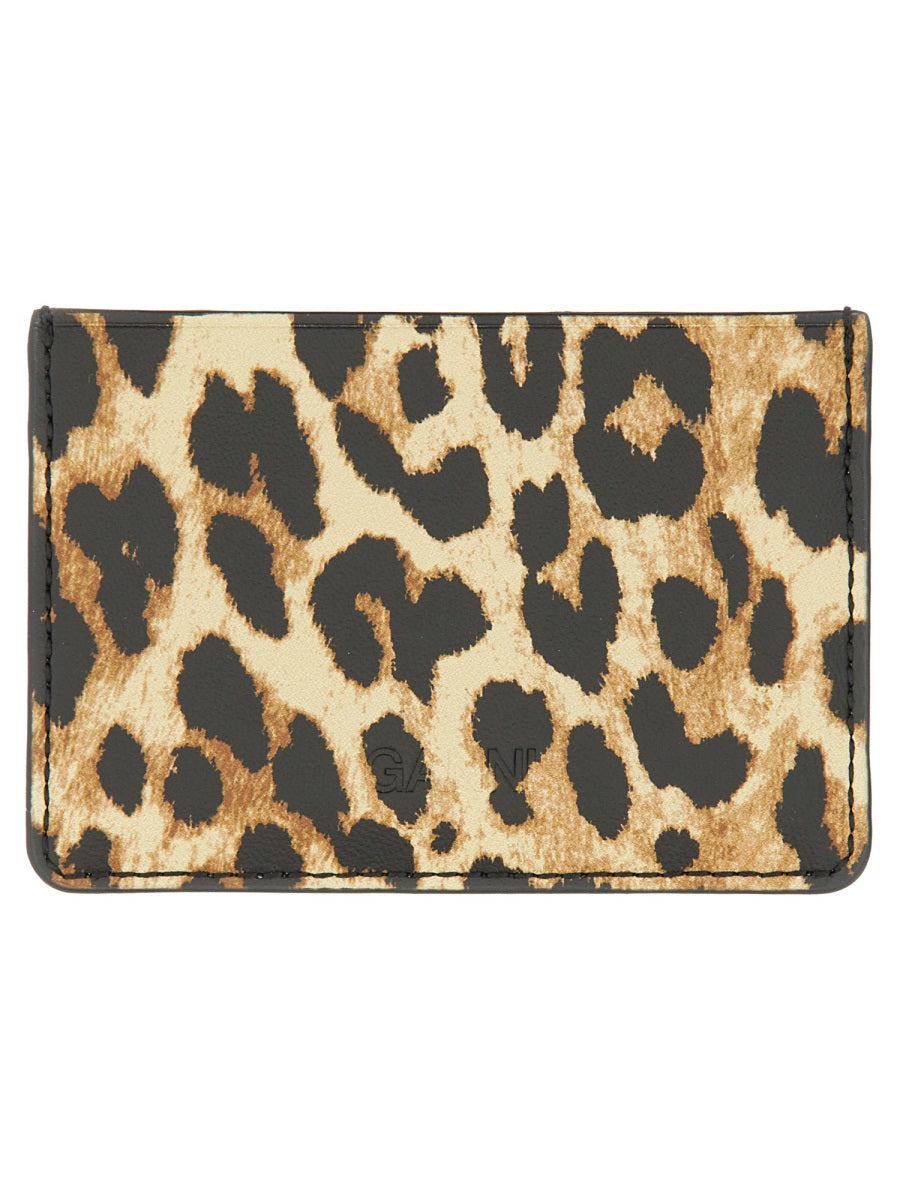 GANNI Mini Leopard Printed Card Holder