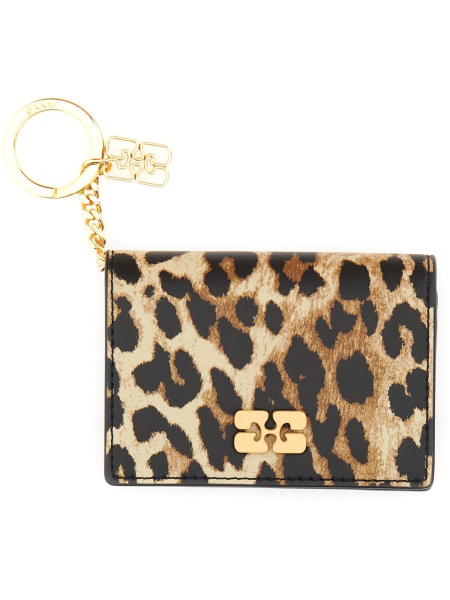 GANNI Mini Leopard Print Leather Wallet