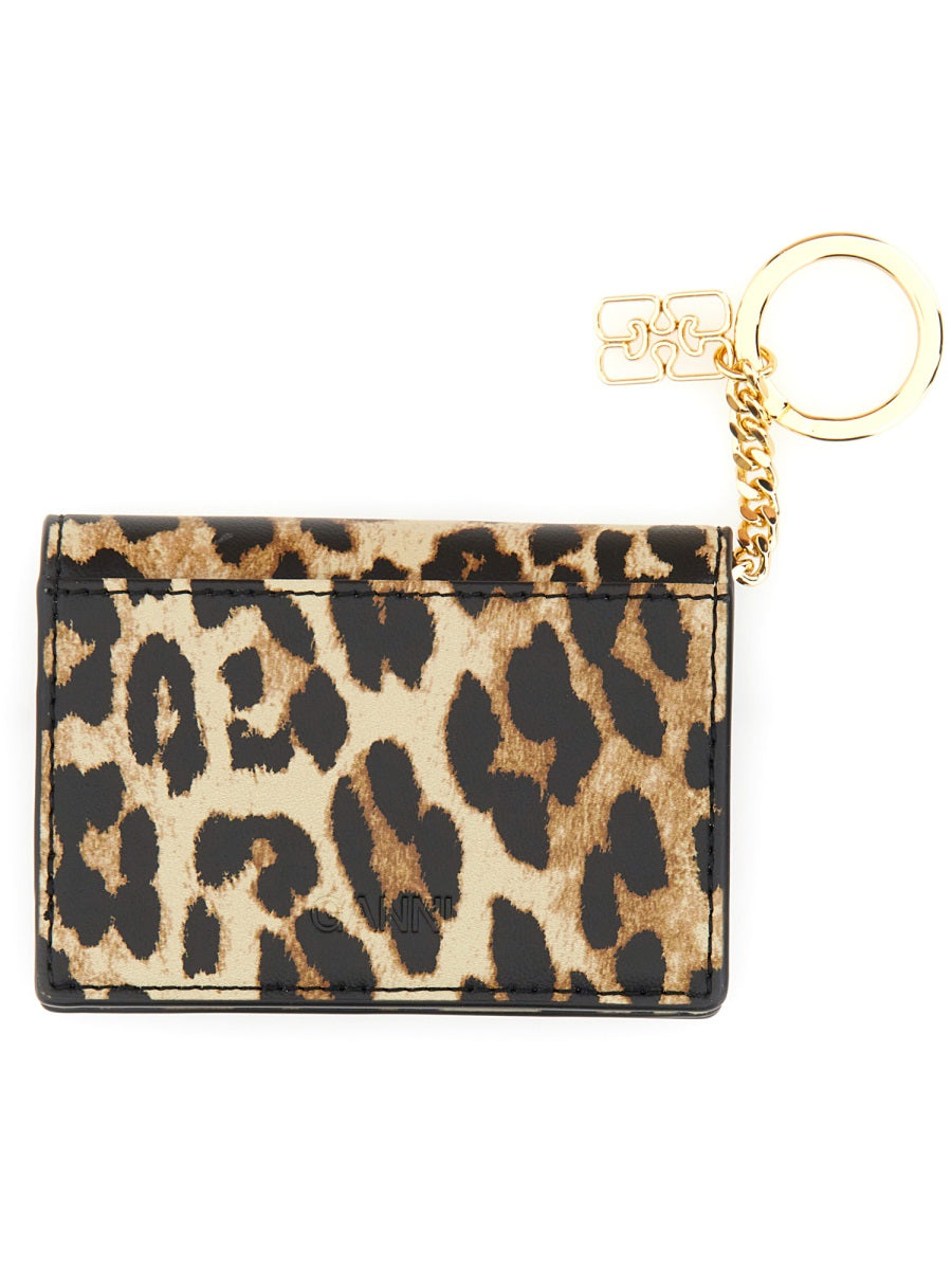 GANNI Mini Leopard Print Leather Wallet