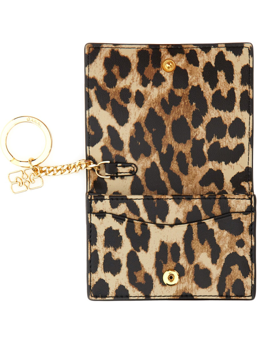 GANNI Mini Leopard Print Leather Wallet