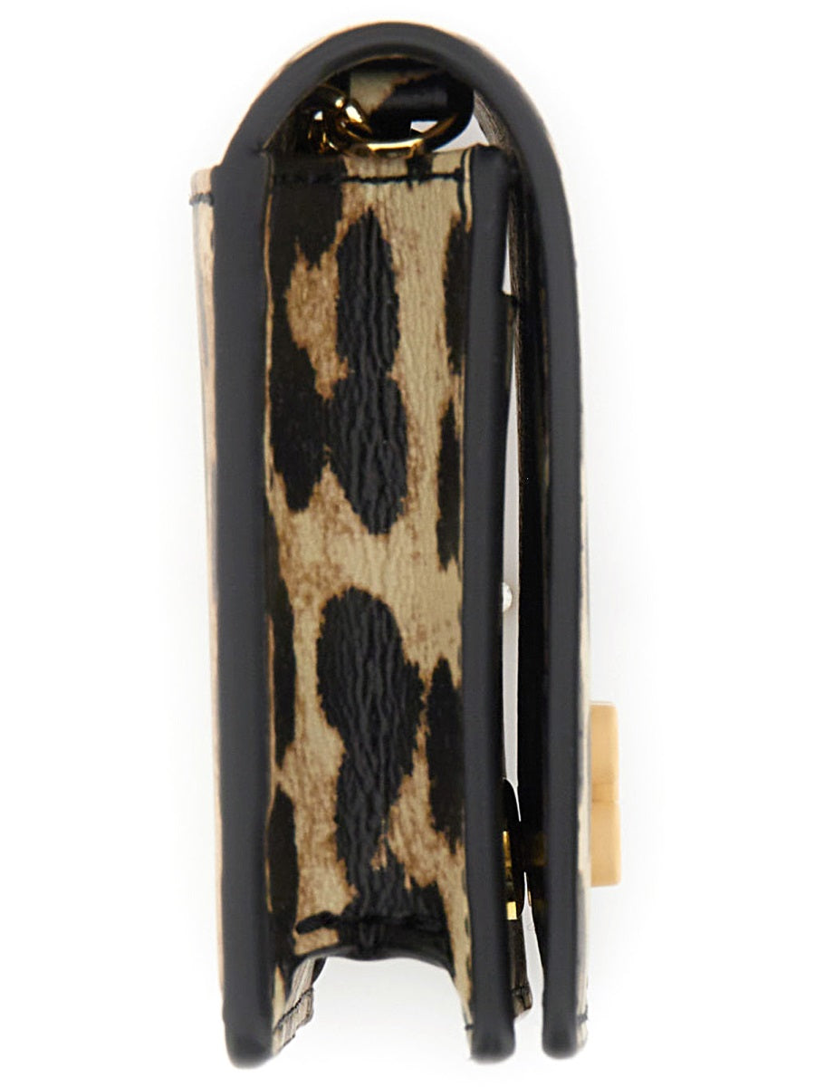 GANNI Mini Leopard Print Leather Wallet