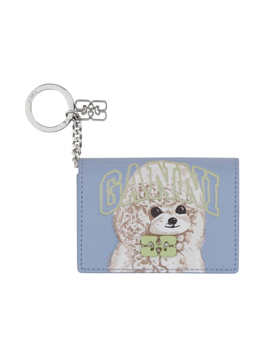 GANNI Mini Poodle Print Credit Card Holder with Key Ring